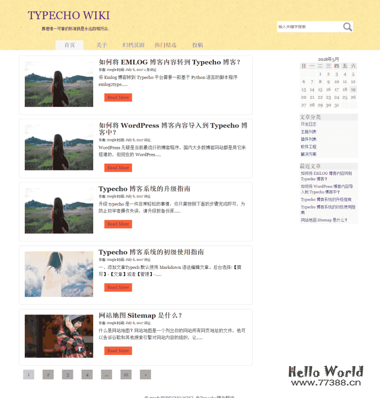 Typecho 简约黄色背景主题 litpage